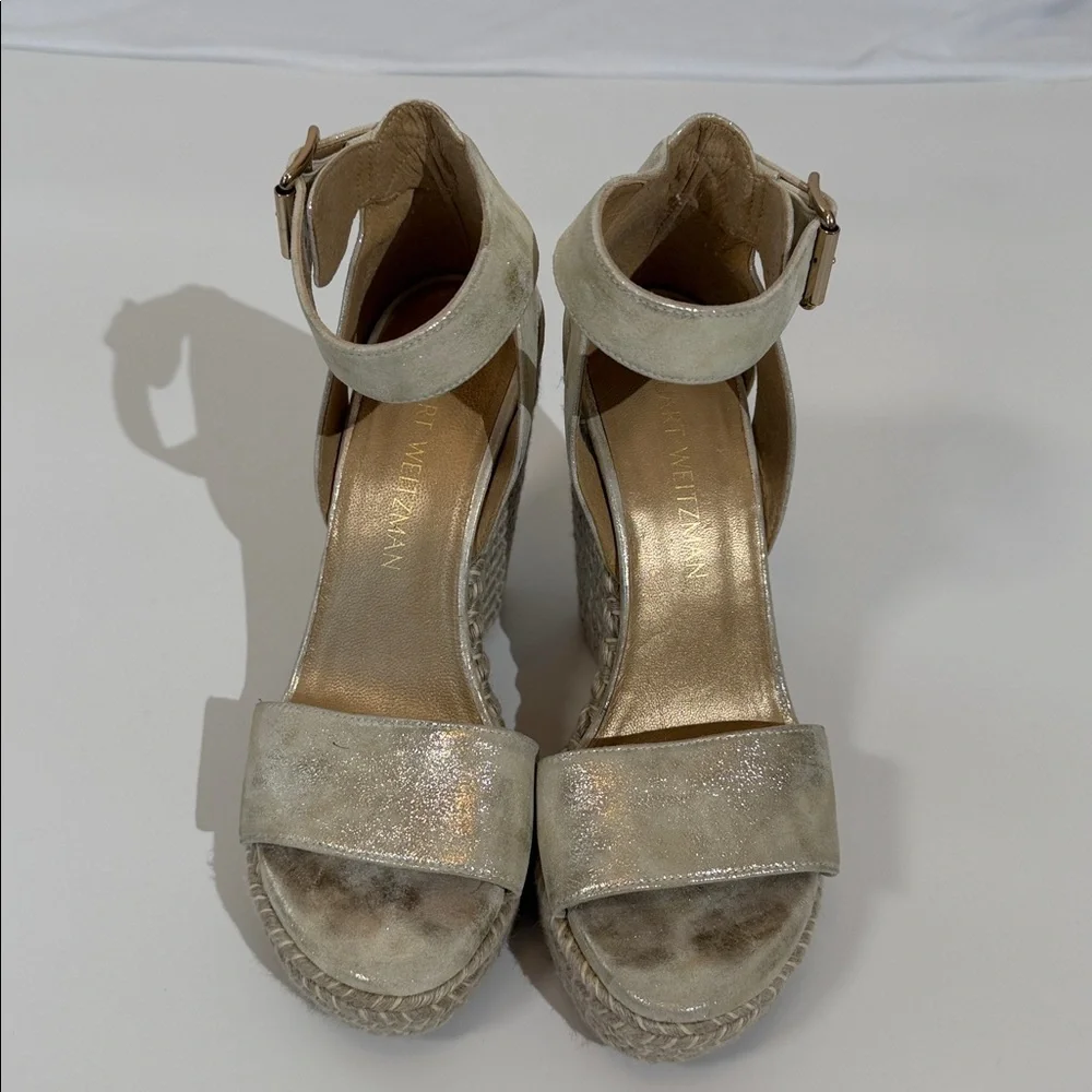 Stuart Weitzman Mostly Platform Wedge Sandal Size 6 Gold Espadrille
